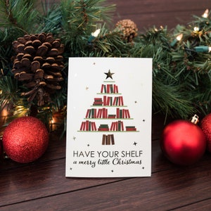 Have Your Shelf a Merry Little Christmas Cards | Bookish Christmas Cards | Christmas Cards for Book Lovers | Gold Foil Christmas Cards
