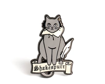 Shakespurr Enamel Pin | Shakespeare Enamel Pin | Book Gifts, Literary Gifts, Gifts for Book Lovers, Author Enamel Pin, Book Enamel Pin