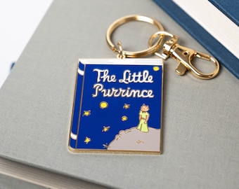 De kleine Purrince sleutelhanger | De kleine prins sleutelhanger | Kat boek sleutelhanger, boek geschenken, literaire sleutelhanger, leesachtige sleutelhanger