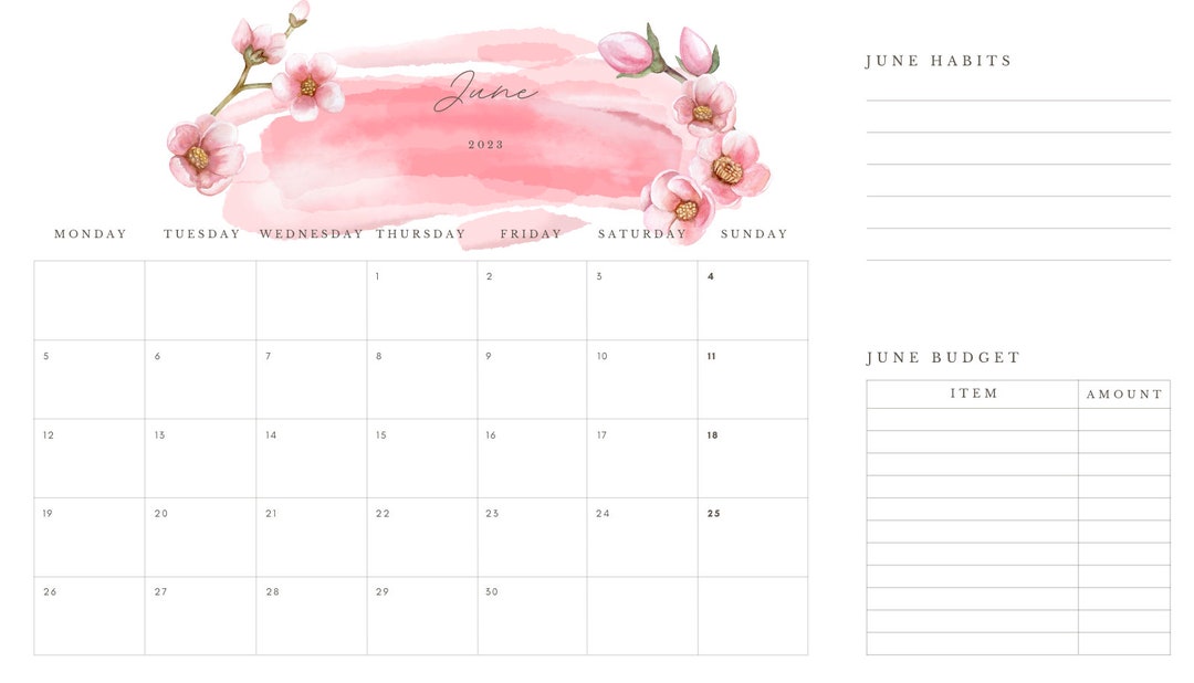 June Calendar Printout (spring) Etsy June Calendar Printout (spring) Etsy