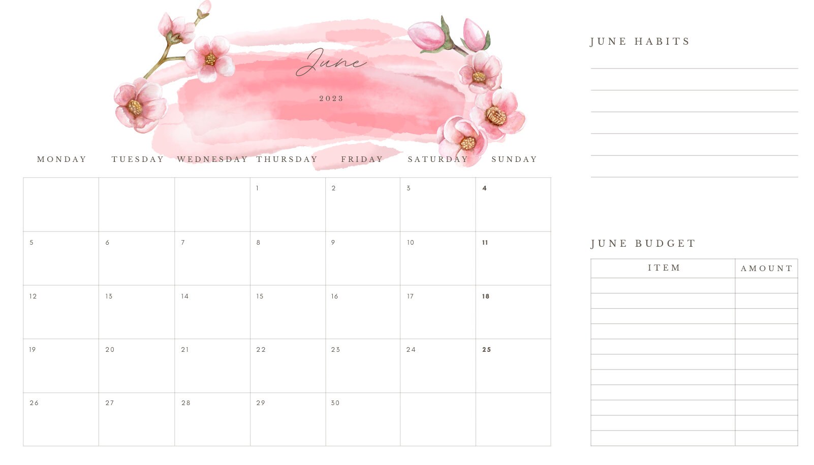 June Calendar Printout (spring) Etsy June Calendar Printout (spring) Etsy