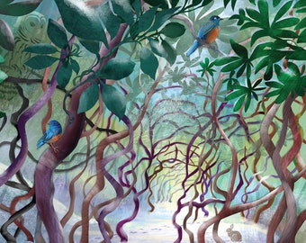 Nature holiday card, laurel trees, mental health cause, hiking trail conservancy
