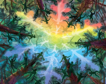 Nature art card, holidays, diversity, togetherness, community, rainbow, trees,  mental health cause, trail conservancy