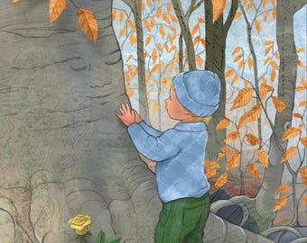 Mother Tree Art Card: Beech Forest Painting, Mental Health Support