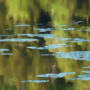 Serene Pond Art Print: Water Reflection Scene, Minimalist Wall Decor