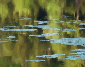Serene Pond Art Print: Water Reflection Scene, Minimalist Wall Decor