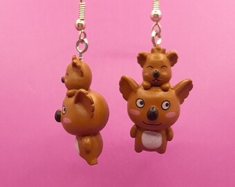 Koala Bear Earrings: Animal Jewelry, Silver Plated Hooks