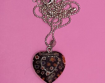 Glass black heart necklace,  Gothic jewellery