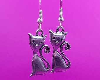 Silver Plated Cat Earrings: Animal Lover Jewelry