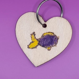 Wood burnt fish/boat keyring, Cute little gift, Fish lover gift
