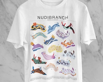 Nudibranch Sea Slug Species ID Chart T-Shirt, Ocean animal Marine life tee, Underwater Ocean lover Marine biology gift, Scuba diver reef