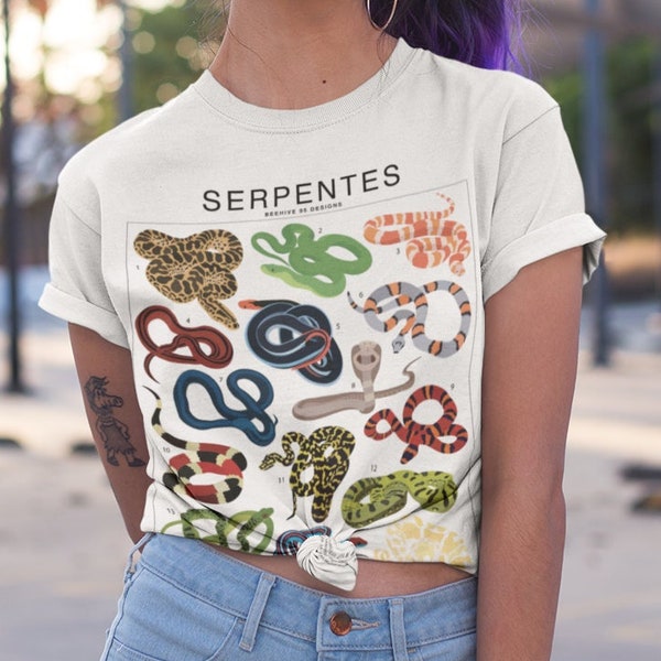 Serpentes Snake Species Varieties ID T-Shirt, Reptile Serpent tee, Snake lover gift, Nature Wildlife graphic tee, Exotic Jungle