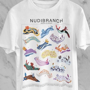 Nudibranch Sea Slug Species ID Chart T-Shirt, Ocean animal Marine life tee, Underwater Ocean lover Marine biology gift, Scuba diver reef