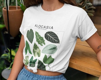 Alocasia Varieties Plant ID Chart T-Shirt, Houseplant lover, Green thumb Botanical tee, Nature Indoor garden, Plant themed Urban jungle
