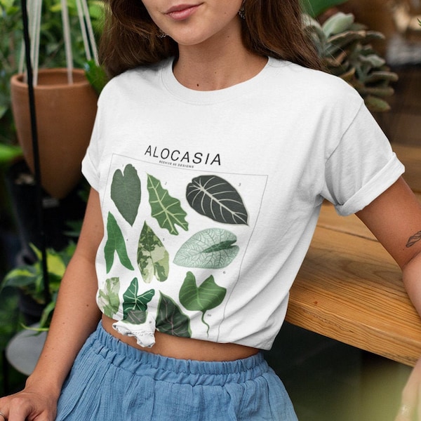 Alocasia Varieties Plant ID Chart T-Shirt, Houseplant lover, Green thumb Botanical tee, Nature Indoor garden, Plant themed Urban jungle