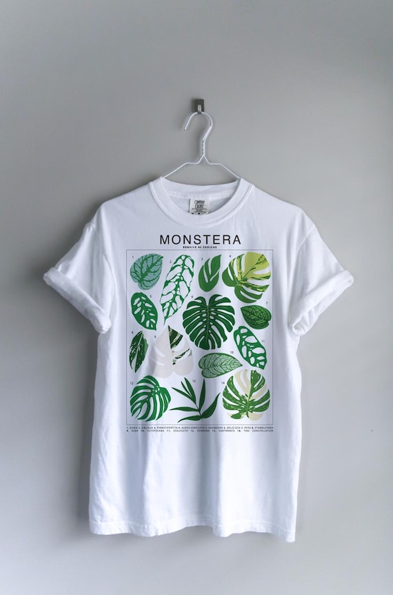 Monstera ID Chart Comfort Colors Cotton T-Shirt: Nature illustrated  graphic adult unisex tee S-4XL Houseplant gardener greenhouse aroid