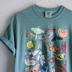NC Local Flora & Fauna Comfort Colors® Cotton T-Shirt: Nature illustrated graphic adult unisex tee S-4XL insects flowers fungi