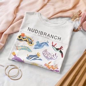 Nudibranch Sea Slug Species ID Chart T-Shirt, Ocean animal Marine life tee, Underwater Ocean lover Marine biology gift, Scuba diver reef image 6