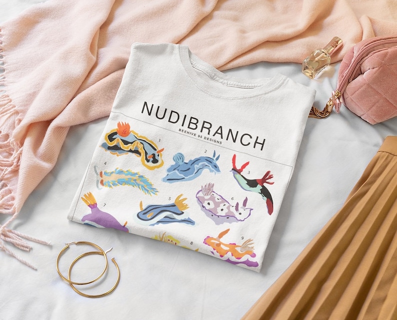 Nudibranch Sea Slug Species ID Chart T-Shirt, Ocean animal Marine life tee, Underwater Ocean lover Marine biology gift, Scuba diver reef image 6