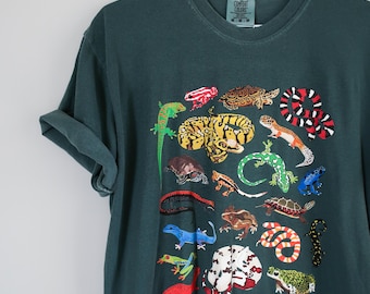 Reptilien & Amphibien Comfort Colors Baumwolle T-Shirt: Natur illustrierte Grafik Erwachsene unisex Shirt S-4XL Herpetologie Frosch Schlange Salamander