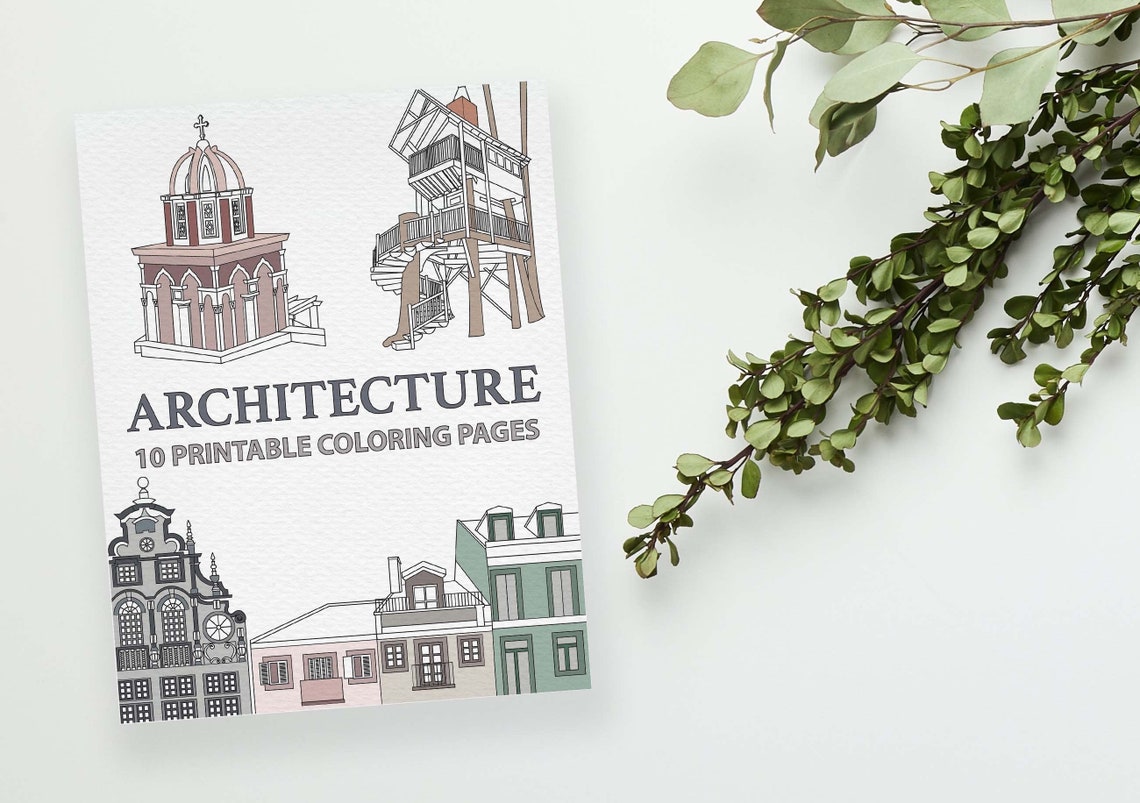 10 Page Architecture Printable Coloring Book Building House | Etsy