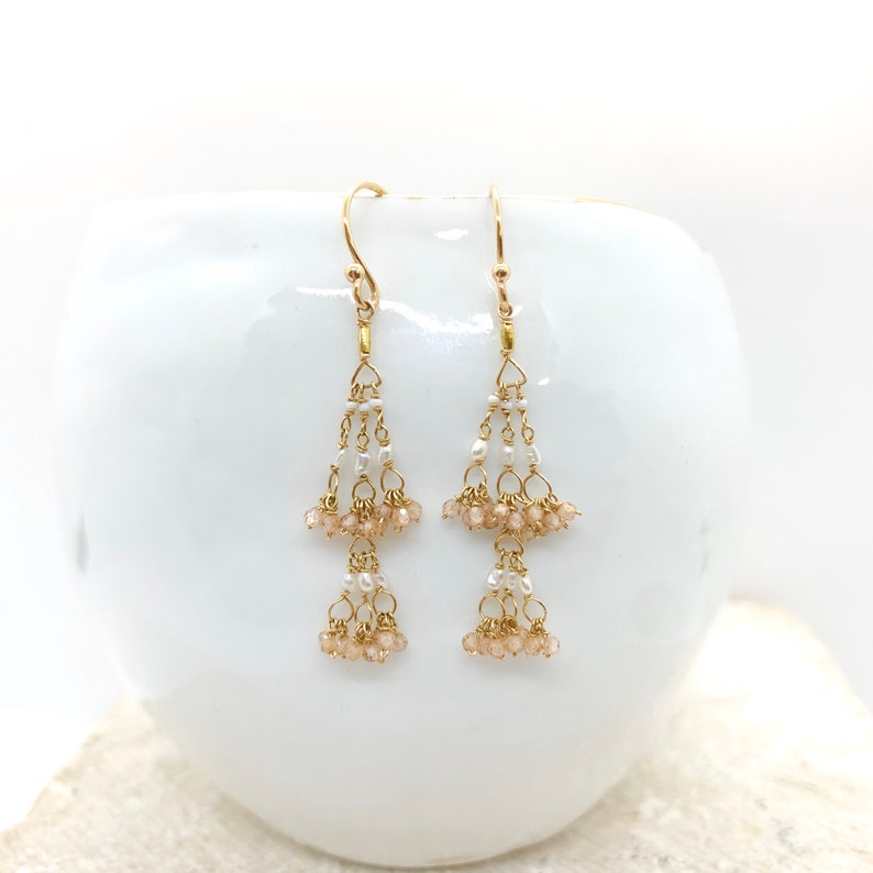 14k Gold Earrings w/ Quartz Keshi Pearls Antique Italian | Etsy