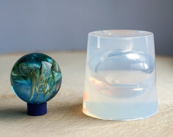 25 mm Clear silicone sphere mold for resin casting. Larger and deeper filling hole.