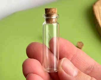 Tiny Glass Bottles with Cork and Loop: Jewelry Making, Rustic Decor (Set of 5)