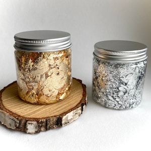 Big Jar of Gold and Silver Foil Flakes for resin jewelry casting, hobby crafts, candle making, rustic decor, DIY handmade.