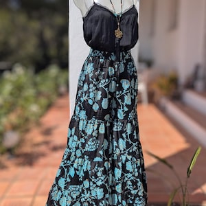 IBIZA Fashion silk culottes, silk trousers, flare, wide leg maxi skirt, vintage silk dress, trousers flared, black