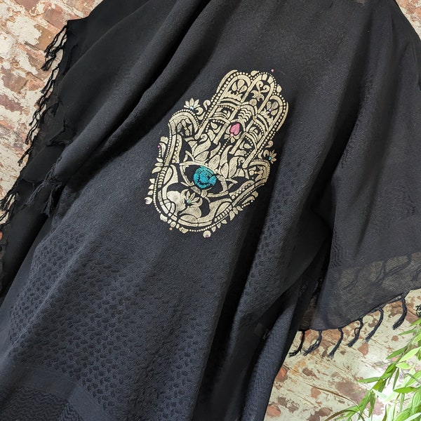 Nici Couture IBIZA kimono black Hand of Fatima gold robe oversize coat kaftan Swarovski crystals hamsra