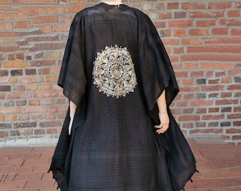 NiCi COUTURE Pali Kimono IBIZA Oversize schwarz MANDALA gold Tunika Robe Fransen Kaftan boho Poncho Palituch