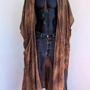 NiCi Couture MEN Leinenkimono Kimono IBIZA Kaftan batik LEINEN Poncho boho Mantel gipsy Cardigan Herren Robe Festival Trenchcoat braun Jacke
