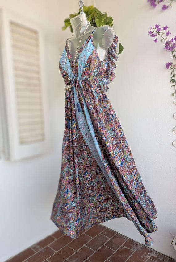 IBIZA Fashion Maxi Dress Made of Silk, Boho Dress, Ethnic Dress, Gypsy  Festival Dress, Summer Dress, Blue Silk Dress, Vintage Turquoise - Etsy