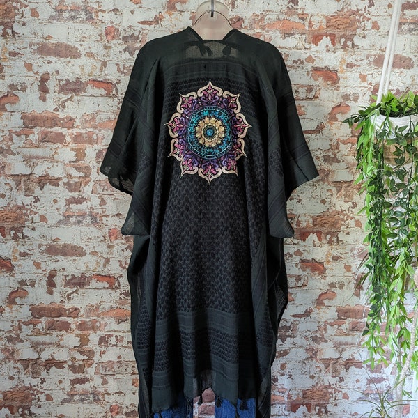 NiCi Couture Pali Kimono Oversize Size L - XXL tunic green MANDALA robe fringed kaftan boho poncho large size dress black Swarovski