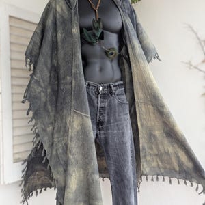NiCi Couture MEN Pali Kimono Hoodie lang IBIZA Kaftan mit Kapuze batik Poncho beige grau Mantel gipsy Cardigan Herren Festival schwarz-blau