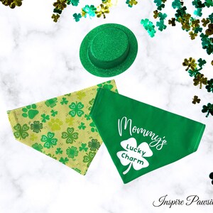 Reversible Mommy’s Lucky Charm Dog Bandana – St. Patrick’s Day Pet Scarf – Lucky Shamrock Over-the-Collar Bandana – Green Puppy Outfit