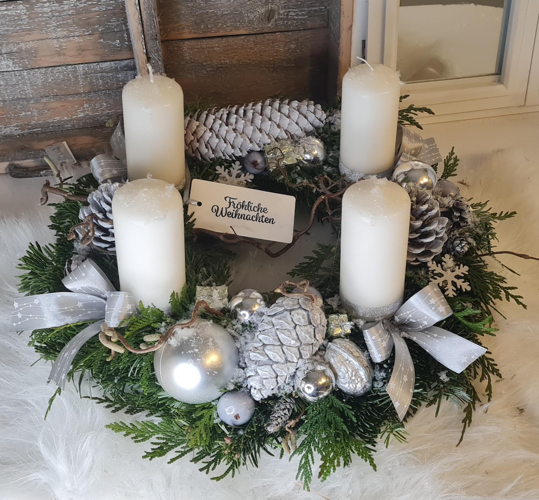 Adventskranz Silber Wei