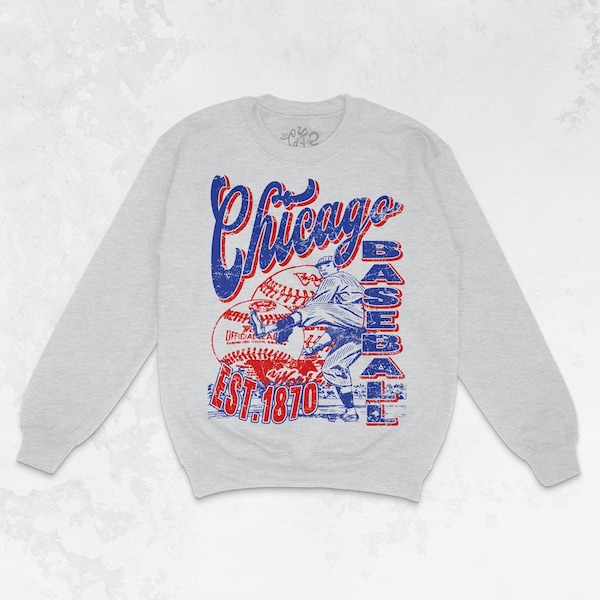 Chicago Baseball 90's Oversized Crewneck | Chicago Cubs Graphic Sweatshirt | 90s Oversized Graphic | Graphic Sweatshirts for Women | Retro