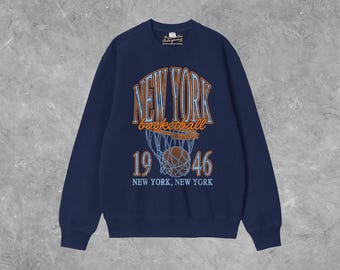 90's Vintage New York Basketball Boxy Cotton Sweatshirt | New York 90s Oversized Sweatshirt | Retro Basketball Game Day Pullover