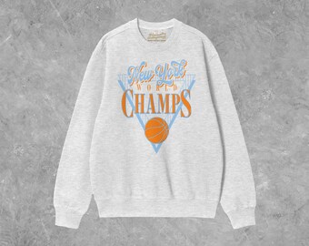 New York World Champs Boxy Cotton Sweatshirt | Vintage 90's Basketball Crewneck | Graphic Sweatshirt for Women | New York City Basketball