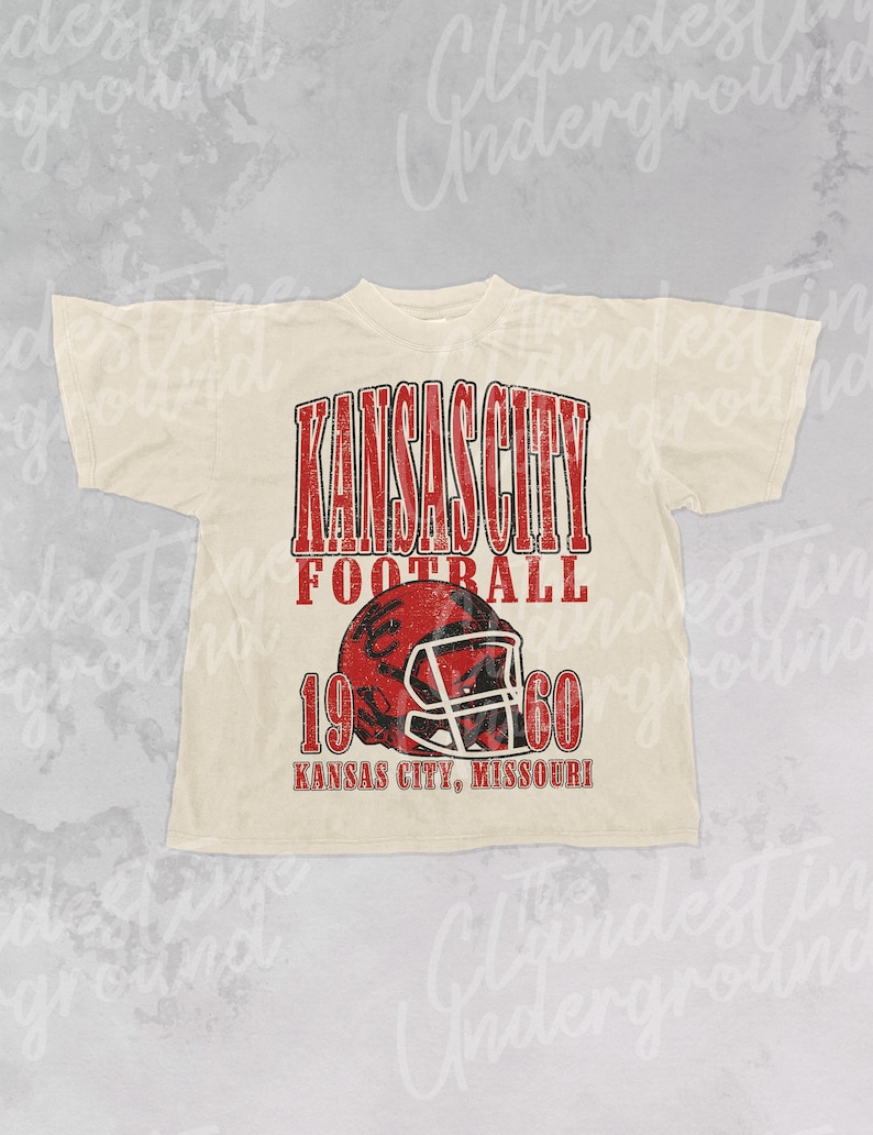 Vintage 90s Kansas City Football Oversized TShirt Kansas City Missouri Retro Football T Shirt Kansas City Chiefs Game Day Graphic Tee Beige