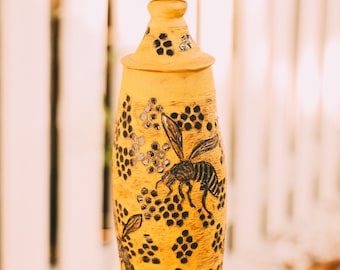 Handmade Bee & Honeycomb Ceramic Lidded Vase