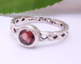 Garnet Birthstone Ring, Rustic Engagement Ring, Staking Ring Gemstone, Celtic Ring Red Garnet, Crimson Red Garnet - Sterling Braid Ring