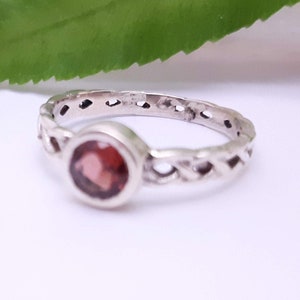 Garnet Birthstone Ring, Rustic Engagement Ring, Staking Ring Gemstone, Celtic Ring Red Garnet, Crimson Red Garnet - Sterling Braid Ring