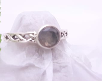 Stackable Ring Sterling, Rustic Engagement Ring, Labadorite a dark moonstone, Celtic Ring, Birthstone Feb - March, sterling