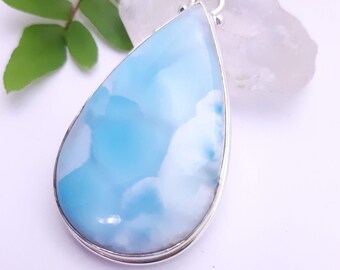 Larimar Pendant Necklace Silver, Larimar Pendant 925 Silver, Larimar pendant 2 x 1 inches