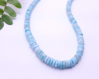 Larimar Beaded Necklace, , Larimar Heshi Beads,Blue green larimar - not as blue as picture, length 18 to 19.5 inches, sterling silver 925