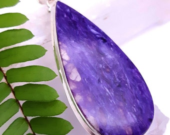 Charoite pendant necklace 2.8 inches in 925 silver bezel, Large Charoite purple pendant necklace - hand polished beauty!