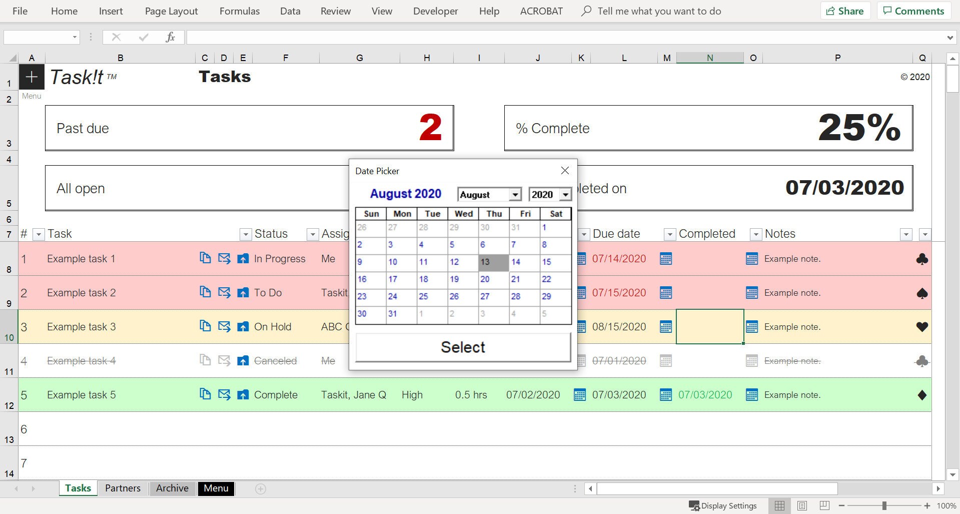 Taskt Excel Template Task Manager Kanban Board | Etsy